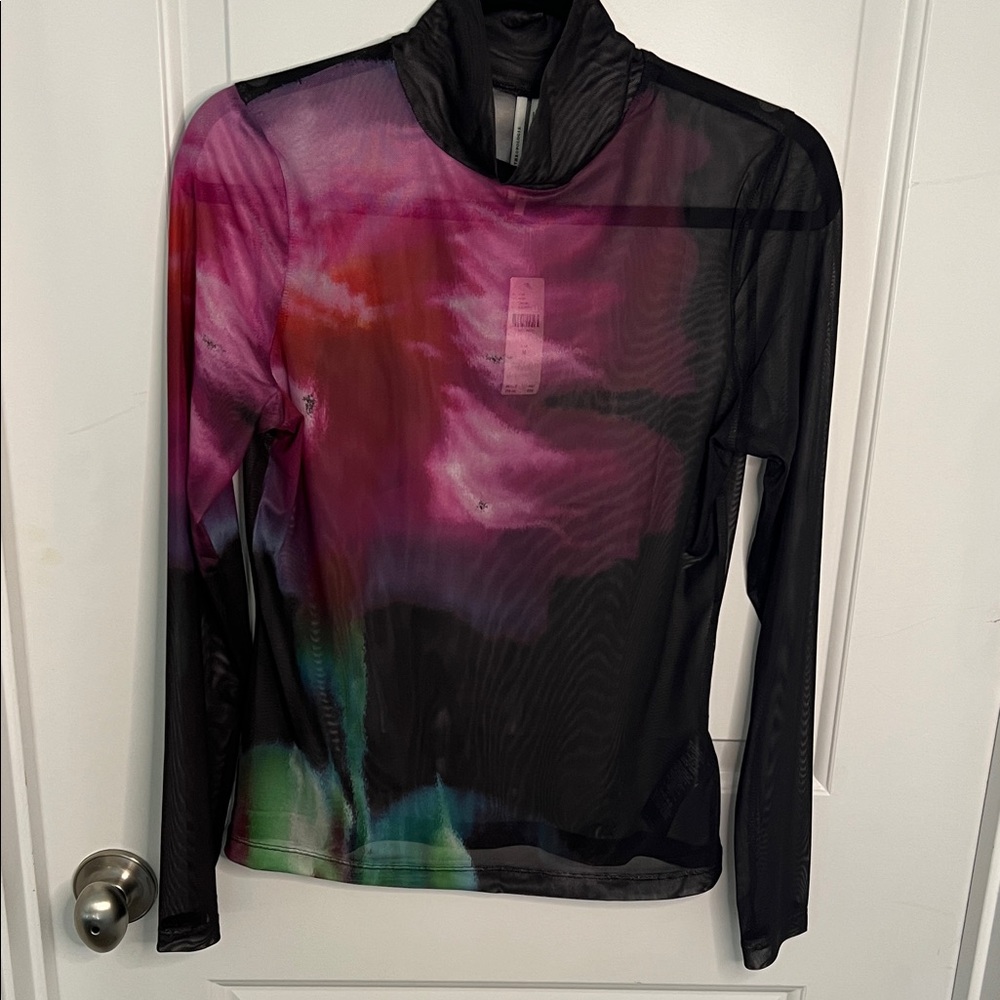 Anthropologie Black and Multicolor Sheer Long Sleeve Top